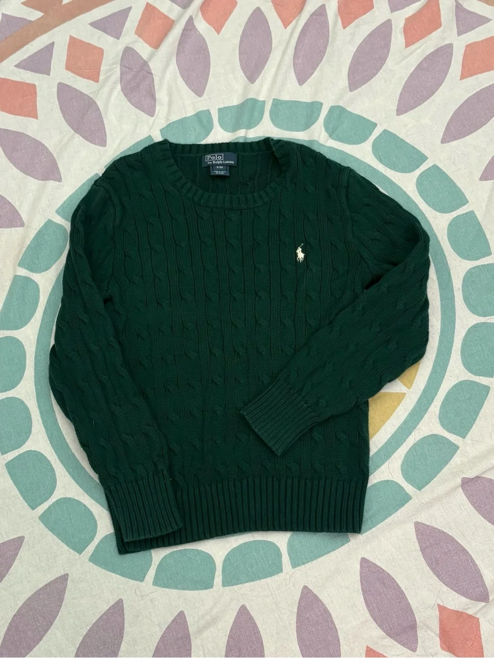 Ralph Lauren Dark Green Cable-Knit Crewneck Sweater